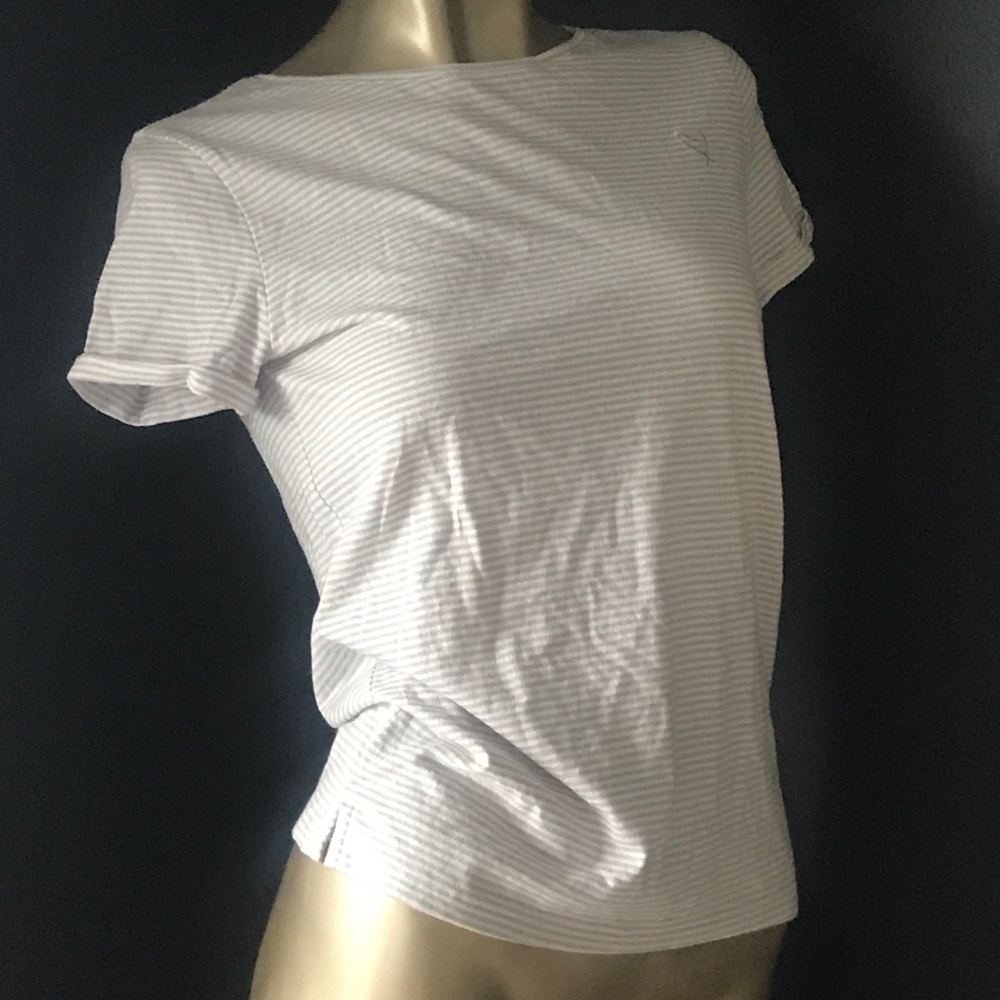 Victoria’s Secret Stripe Tee T-Shirt XS NWT Embroidered Silver Logo